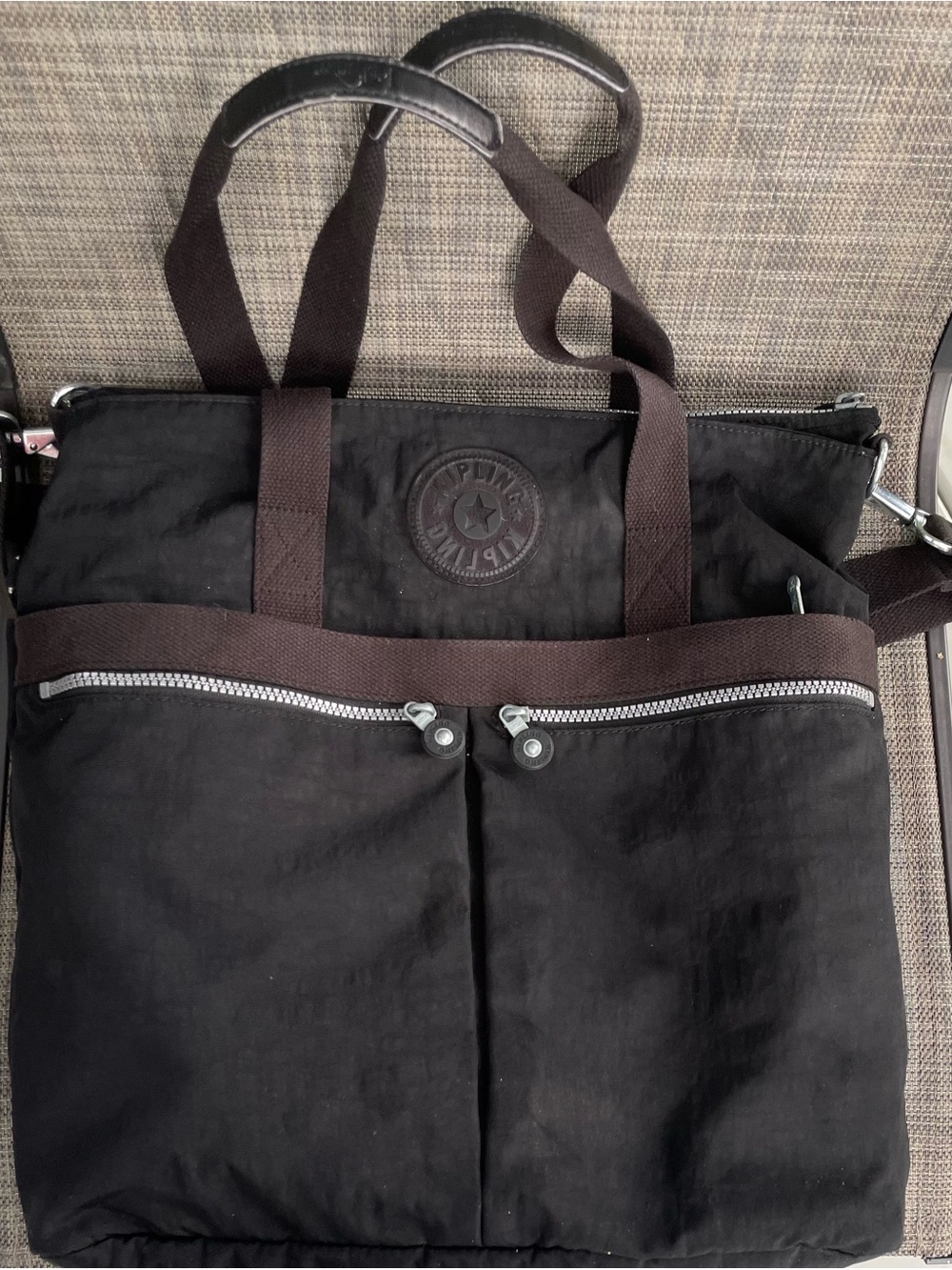 Kipling Black Tote with Dual Front Zippers